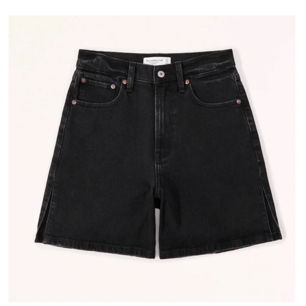 Abercrombie & Fitch Curve Love High Rise Dad Shorts Black Stretch Denim NWT-32